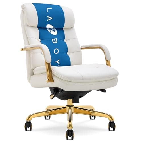 La-Z-Boy Sonata Ergonomic Bonded Leather Swivel Executive Chair, White and Gold (CCHR10014A)