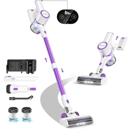 FABULETTA Cordless Vacuum Cleaner for Home, 500W Lightweight Vacuum Cleaner with MAX 50 Min Detachable Battery, Brushless Motor, 6 in 1 Stick Vacuum for Hardwood Floors and Carpet Pet Hair Car(Purple)