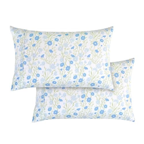 Elegant Comfort Ultra Soft Set of 2 Floral Print Pillowcases - 1500 Premium Hotel Quality Microfiber, Soft and Smooth Envelope Closure 2-Piece Pillow Covers - Standard/Queen, Blue Laurel