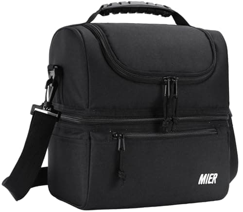 MIER Adult Lunch Box Insulated Lunch Bag Large Cooler Tote Bag for Men, Women, Double Deck Cooler(Black Large)