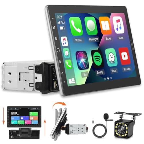 10.1 inch Single Din Car Stereo with CarPlay and Android Auto, 10 inch Touch Screen Radio with Mirror Link/1080P/EQ Audio/SWC/Bluetooth +Backup Camera+MIC