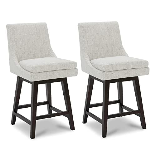 CHITA Bar Stools Set of 2, Counter Height Swivel Barstools, FSC Certified Morden Upholstered Fabric Counter Chairs with Back Support, 26.8" H Seat Height, Fabric in Ivory