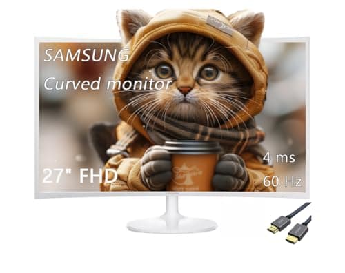 Samsung 27" CF391 Series Curved LED Monitor, 60Hz Refresh Rate, 4ms Response Time, Slim Bezel Design, HDMI, VGA, Eye Saver, White, with HDMI Cable