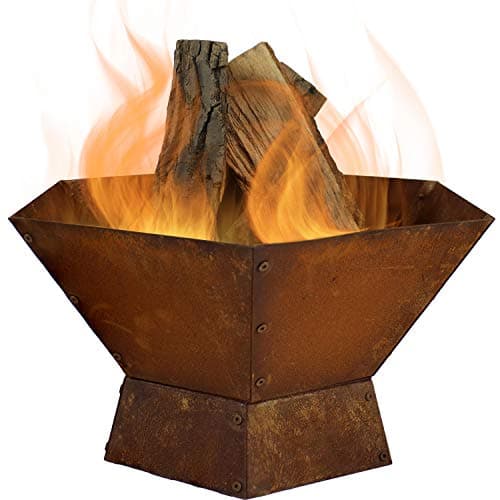 Sunnydaze Rustic Affinity 24-Inch Fire Pit - Outdoor Wood-Burning Fire Pit with Oxidized Finish - Hexagon-Shaped