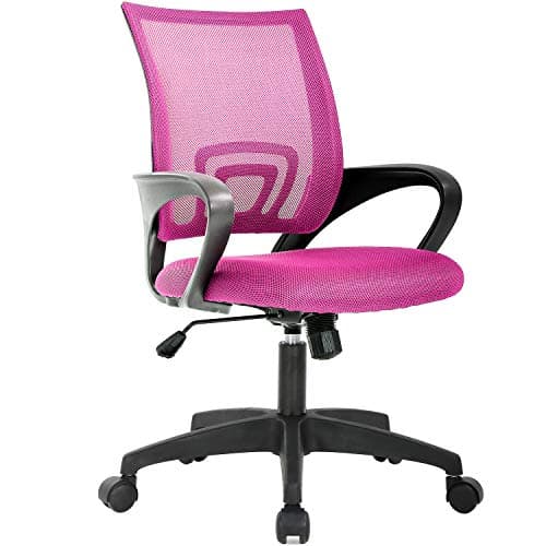 BestOffice | Ergonomic Office Chair | Mid-Back Swivel Desk Chair | Breathable Backrest & Lumbar Support | Adjustable Height | Sponge Seat | Rolling Wheels | Pink | for Adults & Women