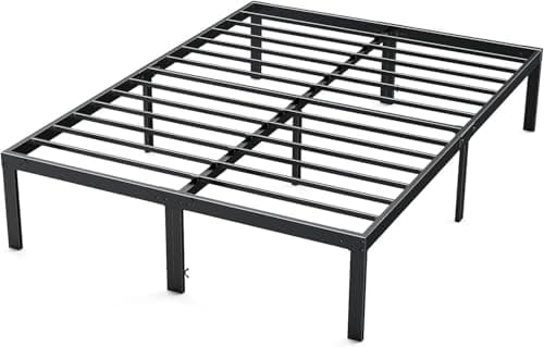 DUMOS Bed Frame - Queen Size Platform Bed Frame Metal Mattress Foundation with Steel Slat Support, No Box Spring Needed, Storage Space Under Frame, Easy Assembly, Black