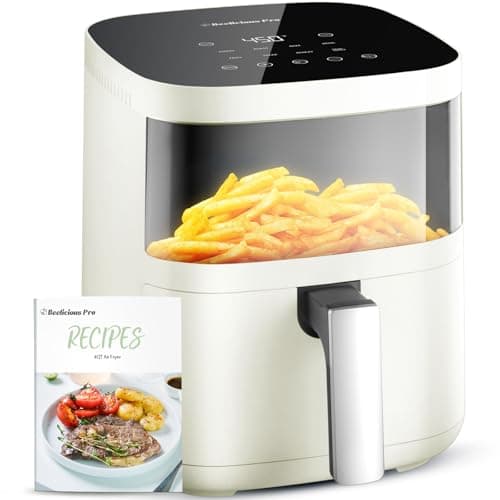 Air Fryer, Beelicious 8-in-1 Smart Compact 4QT Air Fryers, with Viewing Window, Shake Reminder, 450°F Digital Airfryer with Flavor-Lock Tech,Dishwasher-Safe & Nonstick,Fit for 1-3 People, Pearl White
