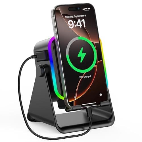 Wireless Induction Speaker Audio Bluetooth Portable Speaker 4 in 1 Cell Phone Holder Stand with Colorful Ambient Light 360° Rotation for Tablet iPhone Android, Gifts for Men Women Parents