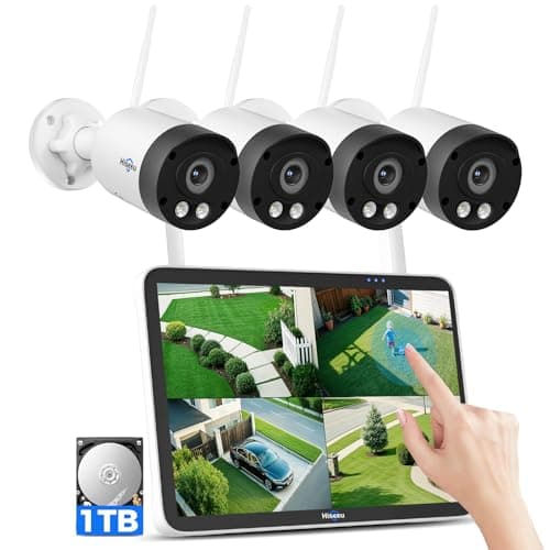 Hiseeu 8MP Outdoor Wireless Security Camera System, 10" Touch Screen NVR, 5G/2.4G WiFi-Pro 4K Cameras Kits, Full-Color Night Vision, Motion Detection, Two-Way Audio, IP66 Waterproof, 1TB HDD, No Fees