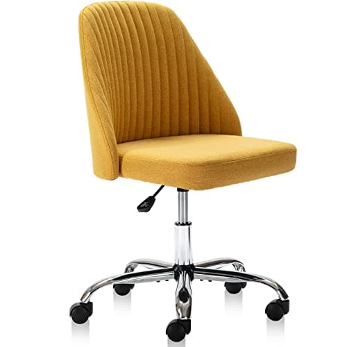DUMOS Office Desk Chair, Modern Cute Rolling Vanity Swivel Task Chairs with Wheels, Comfortable Back Seat Armless for Home, Bedrooms, Office, Study, Student, Adults, Make-up, Dressing Room, Yellow