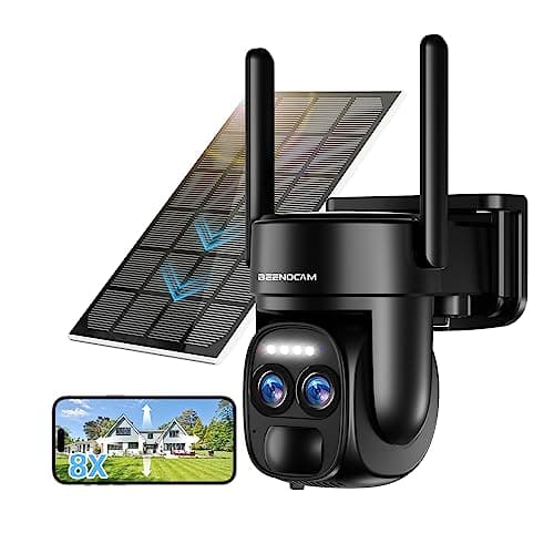 4K 8MP Solar Security Cameras Wireless Outdoor Battery Powered,360°PTZ Wireless Cameras for Home Security with Spotlight Siren, 5Dbi Dual antenna,PIR Human Detection,Color Night Vision,2.4/5Ghz,Alexa