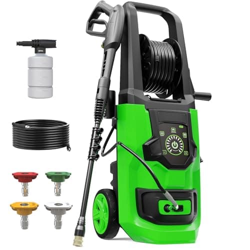Pressure Washer, 5000PSI 3.2GPM Adjustable Touch Screen with 55FT Total Length Power Washer Electric Powered 4 Nozzles for Driveways Furniture or Cars 2000W (Olive)