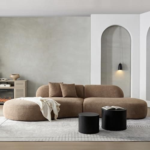 YOPENG 135.4" Curved Sofa Modern Couch, Luxury Couch Camel, Oversized Comfy Boucle Curve Sofas, Minimalist Deep Couch, Modular Sectional Couches for Living Room Apartment Offce, Left Facing