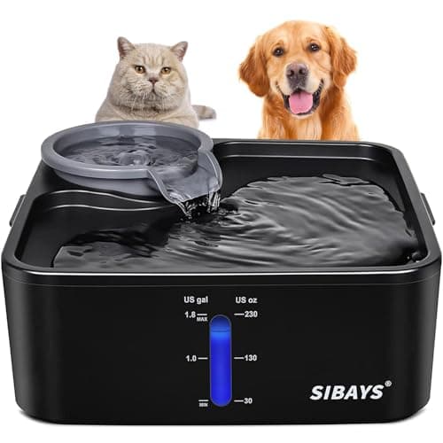 SIBAYS 2 Gallon Dog Water Fountain for Large Dogs, Automatic Pet Water Fountain for Cats, BPA-Free Dog Water Bowl Dispenser with 5 Layers Filtration & LED Shortage Reminder & Visible Water Level