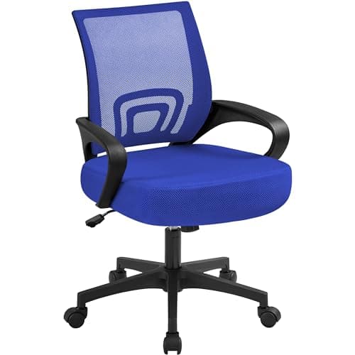 Yaheetech Mid-Back Mesh Office Chair Adjustable Ergonomic Computer Task Chair Swivel Rolling with Lumbar Support Armrest for Home Office Work Study, Blue