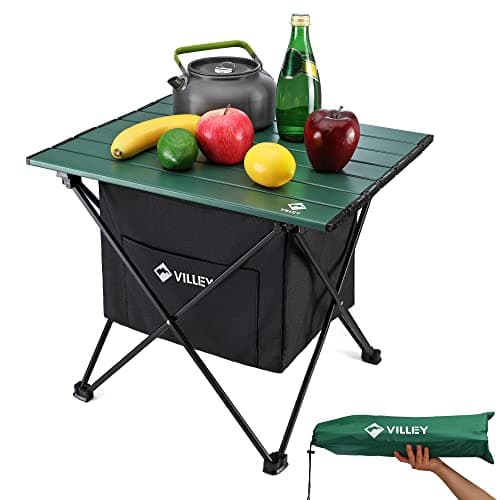 VILLEY Portable Camping Side Table, Ultralight Aluminum Folding Beach Table with Carry Bag for Outdoor Cooking, Picnic, Camp, Boat, Travel