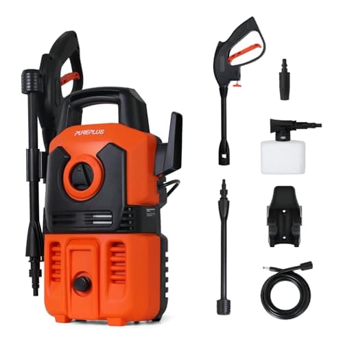 PUREPLUS Electric Pressure Washer, Max 2000 PSI 1.8 GPM Car Power Washer, Adjustable Nozzle, Soap Cannon, 16.5 FT Power Cord, 20 FT Hose and Spray Gun for Cleaning Cars, Orange