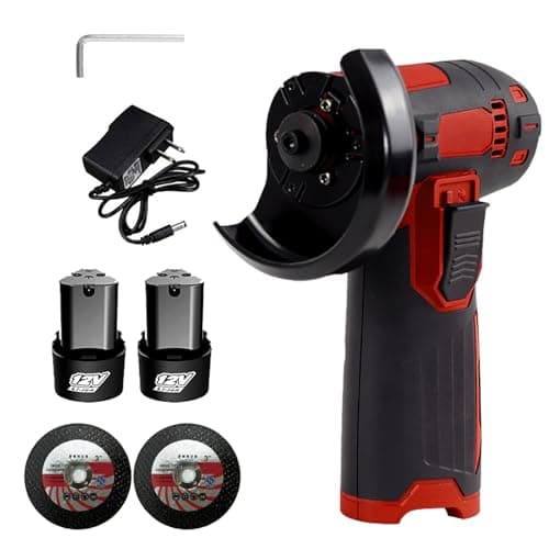 Mini Angle Grinder, Weytoll 12V Cordless Grinder Kit, Brushed Angle Grinder Disc 3 Inch/75mm, Lightweight Angle Grinder Tool 2pcs 1300mAh Li-Ion Battery and Charger, 2pcs Cutting Discs RED