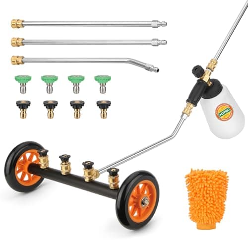 2-in-1 Undercarriage Pressure Washer Water Broom with Replaceable Nozzle, 16 Inch Car Pressure Washer with Foam Washer/Mitten, Surface Cleaner 1200-4000 PSI (with Bottle& Replaceable Nozzle)