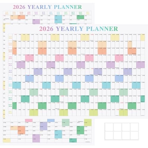 24" x 36" Exellewis 2026 Wall Calendar, Folded Large Paper Yearly Planner 12 Months, January to December 2026, 2-Sided Reversible Horizontal/Vertical School Office Business Year Calendar