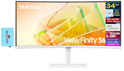 Samsung View Finity S6 S65TC 34" Ultra-WQHD VA Monitor with HDR10, AMD FreeSync, Anti Glare, Flicker Free, VESA Mount (100mm), Displayport & Dockztorm USB Port Expander, White (LS34C654TANXGO)