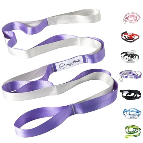 Stretching Strap Yoga Strap for Physical Therapy,10 Loops Yoga Straps for Stretching,Non-Elastic Stretch Strap for Pilates, Flexibility, Exercise, Stretch Band Women Men (Purple&Silver)