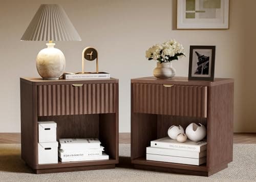 SnuHome Nightstands Set of 2, Nightstand with Drawers Bedside Table End Table, Modern Fluted Nightstand Bed Side Table for Bedroom Living Room (Brown)