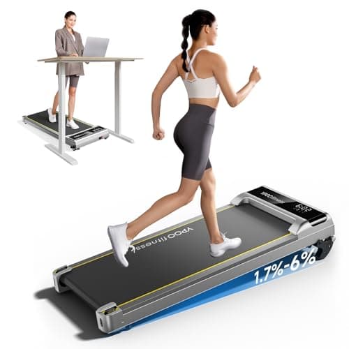YPOO Walking Pad with Incline, Treadmill for Home with LED Display, 300 Lbs Portable Installation-Free Treadmill with APP, 2.5HP Running Walking Machine Easy to Store (Silver)