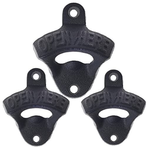 Jumiok Black Cast Iron Beer Bottle Opener Wall Mounted Bottle Cap Opener for Man Cave Bar Garage (Pack of 3)