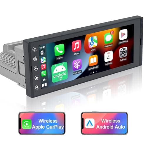6.9 Inch Single Din Car Stereo with Wireless Apple CarPlay & Wireless Android Auto, Single Din Touchscreen Radio, Android 10 Multimedia System, GPS, Bluetooth, WiFi, FM, SWC, USB