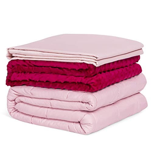 Giantex Weighted Blanket with Duvet Covers, Hot and Cold Duvet Cover Set, 60" x 80" | 20lbs, Cozy Heavy Blanket with Premium Glass Beads, Weighted Blanket for Hot and Cold Sleepers (Pink)