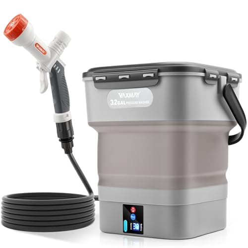 VAXMAY Foldable Electric Pressure Washer with 3.2 Gal Tank, Cordless Power Wsher with Max 250PSI, 1.35GPM, 5 IN 1 Nozzle, 16.4FT Hose, 90Mins Runtime for Car, Bike, Camping Shower, Pet Cleaning,Garden