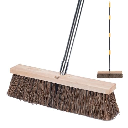 NICOFPHY 18" Push Broom Outdoor Heavy Duty - 65" Long Handle Large Wide Shop Broom, Commercial Stiff Palmyra Bristle Outside Broom Brush for Sweeping Concrete Floor, Garage, Patio, Shop, Yard, Lawn