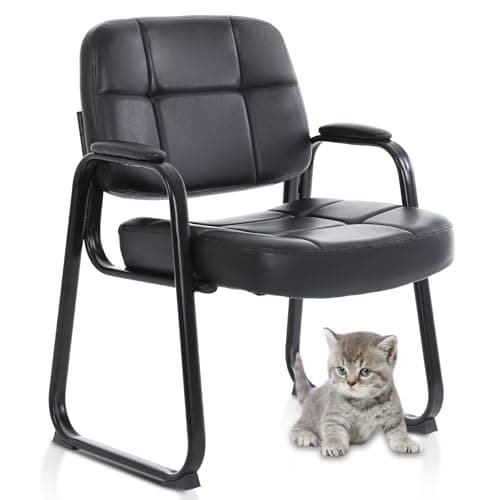 CLATINA Big & Tall Waiting Room Guest Chair with Bonded Leather Padded Arm Rest and Sled Base for Office Reception Lobby and Conference Desk, Black