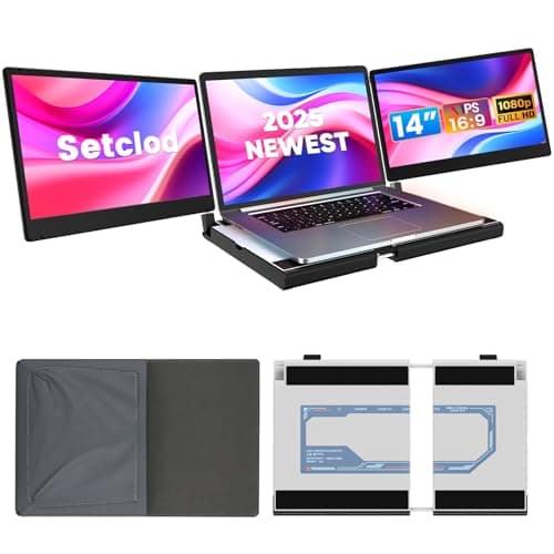 Setclod 14" FHD 1080P Laptop Monitor Extender, Triple Screen, Portable, Compatible with Mac, Windows, Chrome (Triple 14" Monitor)