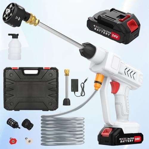 Cordless Pressure Washer, 6-in-1 Nozzle Portable Battery Powered Pressure Washer Handheld with 2 Rechargeable Battery Powered, Portable High Pressure Cordless Power Washer for Car/Floor/Patio Cleaning