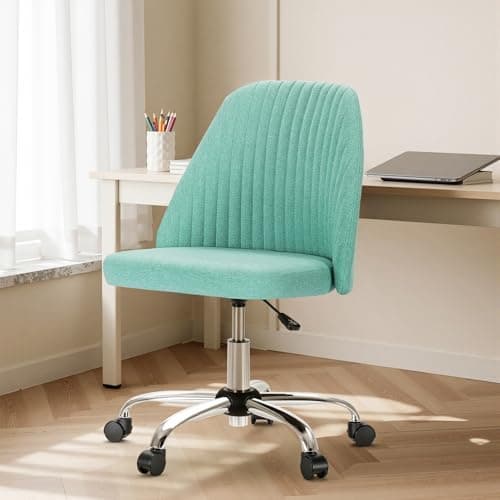 DUMOS Desk Chair, Rolling Vanity Swivel Office Chair with Wheel, Modern Cute Task Chairs with Comfortable Back Seat, Armless Chairs for Home Office Bedroom Study Student Adult,Aqua