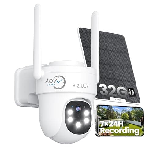 VIZIUUY AOV Security Camera, 24H Continuous Recording Security Cameras Wireless Outdoor, WiFi 6, 2K Solar-Powered Cameras for Home Security with 360° PTZ, Auto Tracking, 32G Local Storage(Included)