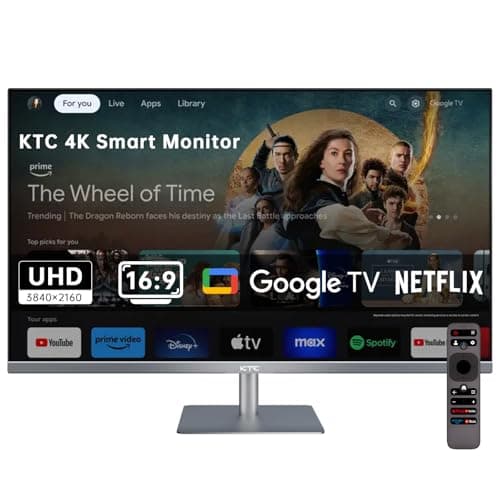 KTC 32 Inch 4K Smart Monitor, Google System UHD (3840x 2160) Smart Monitor with Speakers, Netflix Licensed, Type-C 65W PD, WirelessDisplay, HDR, Bluetooth, Hey Google Voice Remot, VESA Support, A32Q8