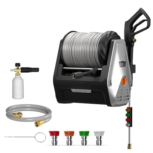 Giraffe Tools Wall Mounted Pressure Washer Plus with Upgraded 1800W Motor, Max 2900 PSI, 2.2 GPM Electric Power Washer with 100ft Retractable Pressure Hose for Car, Automatic Rewind, Any Length Lock