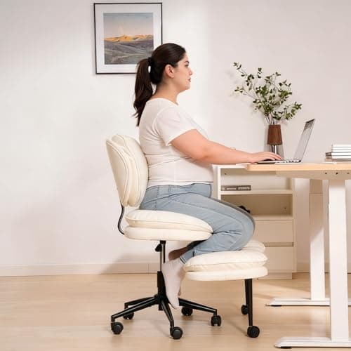 Extra-Wide & Tall Cross-Legged Office Chair – Deeply-Padded Cloud Seat, Ergonomic Back Support, Adjustable Height for ADHD & Meditation, White