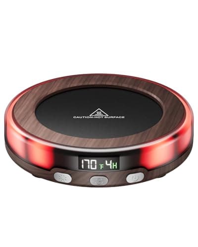 Gaiatop Coffee Mug Warmer for Desk, 3 Temp Settings, 2-9Hrs Timer, 3 Colorful Romantic Atmosphere Light Modes, Stocking Stuffers, Beverage Heating Plate with Digital Display for Candle Tea Milk Wood