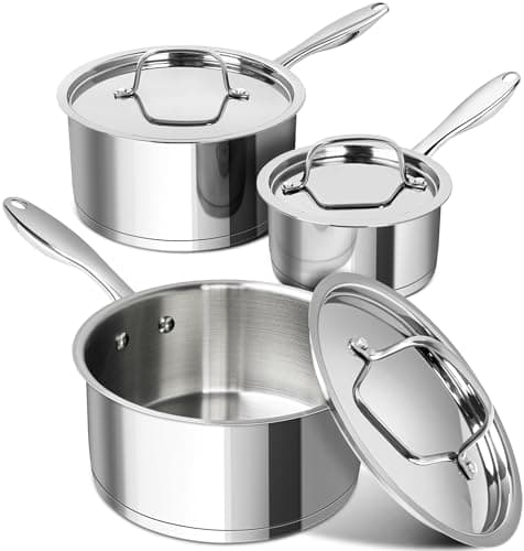MICHELANGELO Stainless Steel Saucepan Set with Stainless Lids, Tri-Ply Bottom Sauce Pan with Lid, Sauce Pot Set 1QT & 2QT &3QT, Nonstick Saucepan, Dishwasher Safe