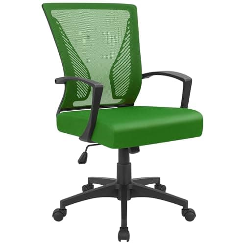Furmax Office Chair Ergonomic Computer Desk Mesh Chair Mid Back Swivel Lumbar Support with Armrest (1, Green)