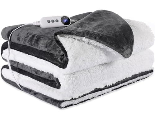 STHYTON Heated Blanket 72"x84" Full Size, Dual-Sided with Soft Flannel & Sherpa Fabric, Electric Blanket with 9 Heating Levels & 2-10 Hours Auto Off, Machine Washable, Dark Gray