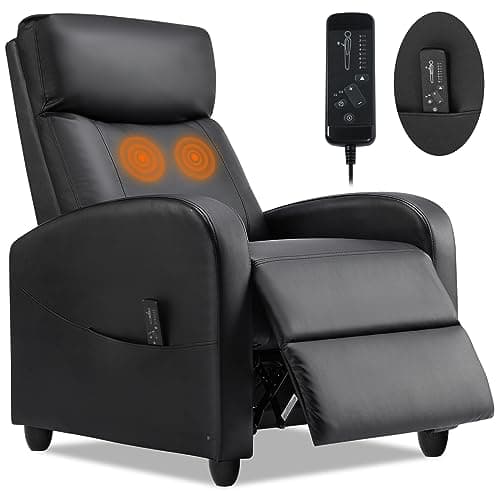 SMUG Recliner Chair Massage Reclining for Adults, Comfortable PU Leather Recliner Sofa Adjustable Home Theater Seating Lounge with Padded Seat Backrest, Small Recliners for Living Room (Black)