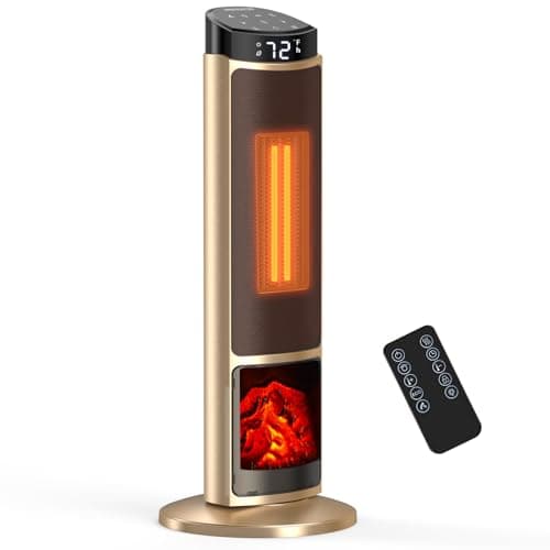 Sweetcrispy Space Heater for Indoor Use, 23Inch Portable Heater with Remote and Thermostat,7 Light Modes, 70°Oscillation, 12H Timer, Up to 95°F, Tip-over Protection,Gold