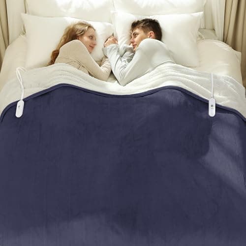 VELLUBAM Heated Blanket Queen Size 84" x 90" - Warm Flannel Sherpa Electric Blanket with Dual Control for Home, 5 Heating Levels & 10 Hours Auto Off, Overheat Protection (Purple)