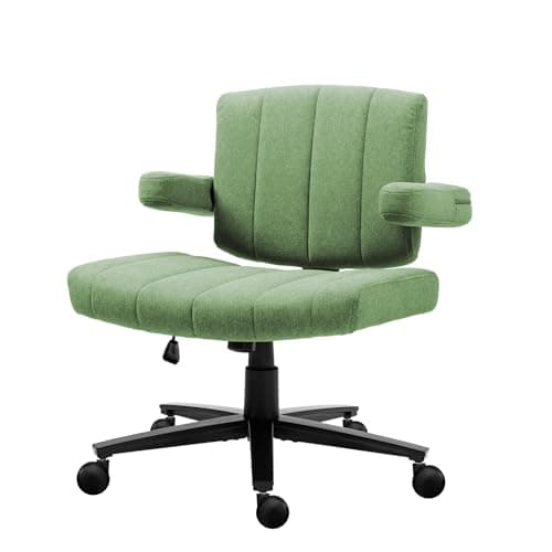 Vigosit Criss Cross Desk Chair, Adjustable Wide Rolling Office Chairs for Women, Comfortable Cross Legged with Arms and Wheels, Gaming Vanity Chairs, Green