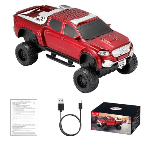 WSTER WS-X65 Pickup Truck Replica Bluetooth Speaker – HD Sound, FM Radio, TWS Stereo, LED Party Lights, USB/TF Playback, Built-in Mic – Cool Portable Car Design Speaker for Outdoors & Home (Red)